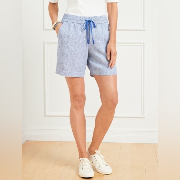 Talbots | Billy Blue & White Stripe Washed Linen Cotton Blend Shorts Size XLP - Picture 1 of 9